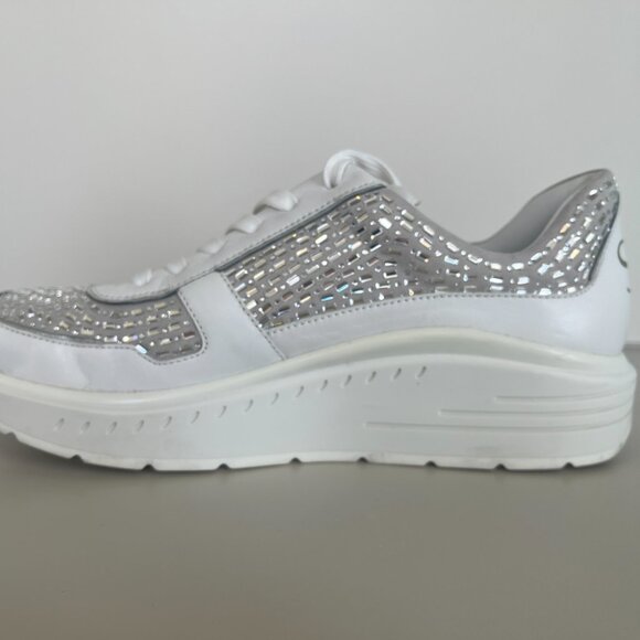 Stuart Weitzman CHRISTA White Leather Embellished Platform Sneaker Sz 8 - Picture 2 of 8